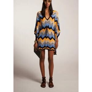 Michael Kors Chevron‎ Stretchy Knit Mini Dress Sweater Women Size S Multicolor
